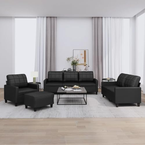 Emmtore 4-TLG Sofagarnitur mit Kissen Schwarz Kunstleder