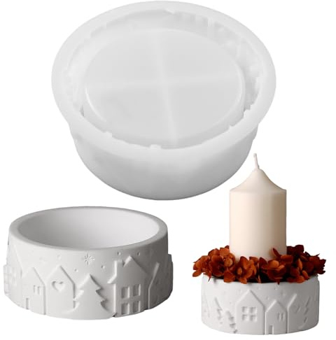 Silikonformen Gießformen Weihnachten, Silikonform Weihnachten Kerzenhalter | Silikonform Häuserkranz mit Haus Gipsformen zum Gießen Gießform Kerzenhalter Gießformen Silikon Adventskranz für DIY Handwerk