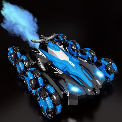 Ferngesteuertes Auto ab 6 8 Jahre, 1:16 Auto Ferngesteuert mit Handsteuerung, 8 Räder, Sprühnebel-LED-Musik, 60 Minuten Spielzeit, 2,4 GHz RC Stunt Car, Spielzeug ab 5 6 7 8 Jahre Junge