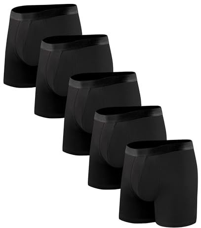 BEENIUBEE Incontinence Pants for Men 100ML Absorbent 5 Pack, Washable Mens Long Leg Boxers Shorts Cotton with Protective Pads, Leakproof Underwear Trunks, Reusable Odor Control(Black, XL)