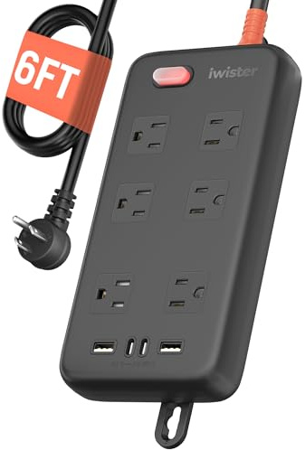 Iwister Outdoor Power Strip Waterproof IPX6, 1625W/13A, 6 Ft Extension Cord, 6 Wide Outlets & 4 USB Ports with Anti-Electric Shock, Wall Mountable for Yard, Workshop, Garage, RV
