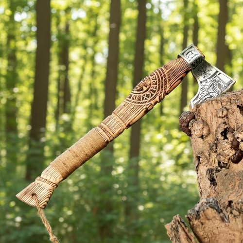 Handgjord yxa med 20 tum graverat askhandtag och kolstålblad – från TATLA CRAFT (Vintage AXT-1)