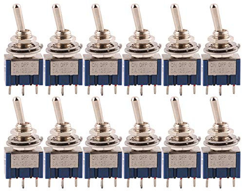 CESFONJER 12 Pcs SPDT Mini Micro Toggle Switch, On/Off/On 3 Pins 3 Position Miniature Toggle Switch AC 125V/6A