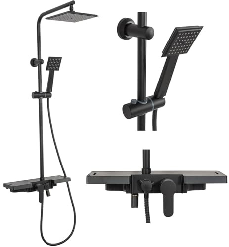 Rea Colonne de Douche SET BRAVO BLACK Système de Douche en Laiton Pour Salle de Bain (Noir)