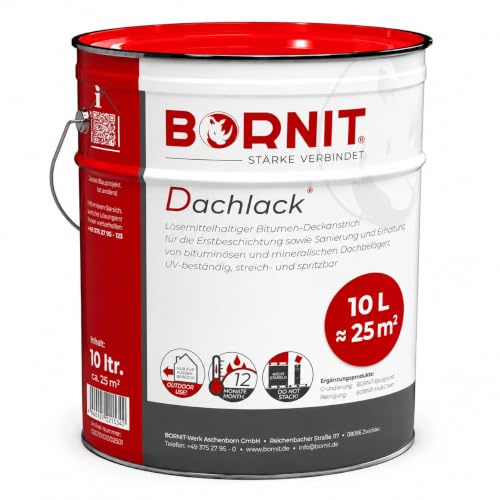 BORNIT Dachlack Dachabdichtung Bitumen Anstrich UV-beständig [haftstark]10L | lösemittelhaltiger Dachanstrich Dach Gartenhaus Haus Dachpappe Garage Flachdachabdichtung Carport Beton Vordach