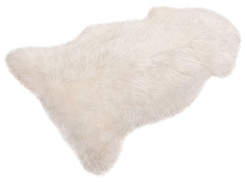 Laneetal Lammfell Teppich echtes Fell Naturfell Longhair für Wohnzimmer Schlafzimmer Sofa als Matte Bettvorleger Weiß 100-110cm