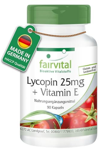 Fairvital | Lycopin Kapseln mit Vitamin E - 90 Kapseln - 25mg Lycopin - VEGAN - mikroverkapselt