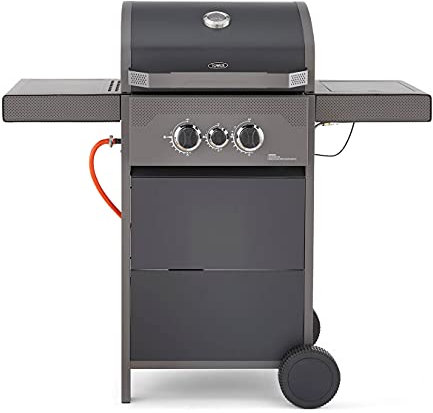 Tower T978500 Stealth 3 Burner 2+1 Gas BBQ, Including Side Burner, Side Table, Precision Thermometer and Cabinets, Rust Proof Design, Black