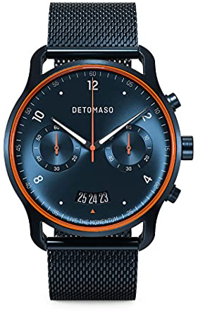 DeTomaso SORPASSO Velocita Blue Orange Orologio da polso da uomo analogico al quarzo, maglia milanese blu spazzolato, blu, Bracciale