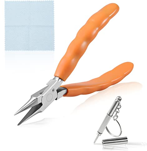 SPEEDWOX 6 Inches Chain Nose Plier Stainless Steel Eyeglasses Repairing Plier, Optical Glasses Frames Repair Assembling & Adjusting Hand Tools with Screwdriver and Glasses Cloth