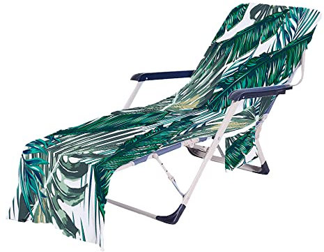 Highdi Sun Lounger Towels with Pockets, 3D Leaf Beach Sunbed Towels, Beach Chair Cover Towel, Chaise Lounge Towel Cover, Lounger Mate Beach Towel for Garden Pool (75x210cm,banana leaf)