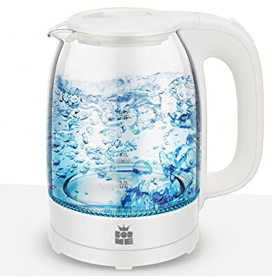 ForMe Hervidor Eléctricos de Vidrio Agua 1,7 I Azul LED Iluminación Tetera Borosilicato I Cristal Hervidora I Desconexión automática I Filtro Antical I Acero Inoxidable I 2200W I Libre de BPA