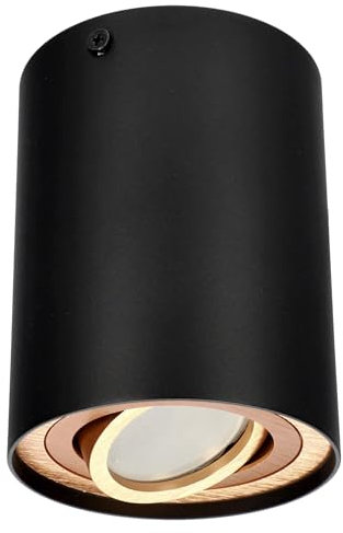 EDO Aufbauspot Schwarz-Gold Rund SKAND 1 - Schwenkbarer Deckenstrahler GU10 Fassung - Moderne Aluminium Aufputz Spotlampe ø95x125mm - Aufbaustrahler für Wohnzimmer, Küche, Flur, Büro, Schlafzimmer