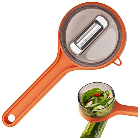 Raxove Pelapatate con contenitore, pelapatate da cucina portatile, multifunzionale per tutti i tipi di verdure e frutta dalla buccia morbida, casa, picnic (verde e arancione)