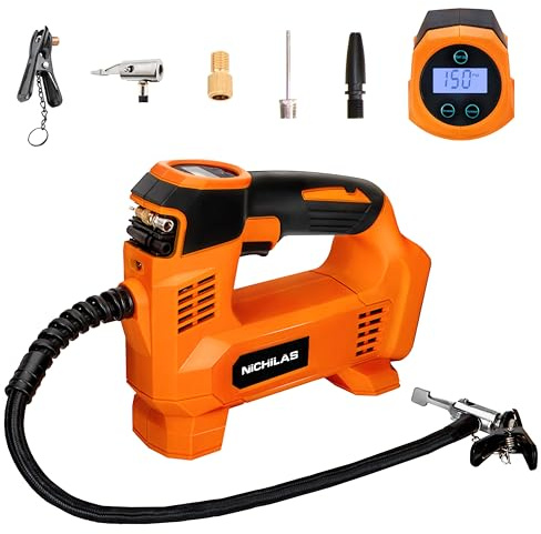 Nichilas Inflador de neumáticos para batería DEWALT de 20 V máximo, compresor de aire portátil, bomba de neumáticos con manómetro digital de 120 PSI para coche, camión, bicicletas, pelota (solo
