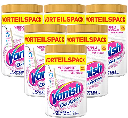 Vanish Oxi Action Powerweiss Pulver – 6 x 1,65 kg – Fleckenentferner und Wäsche-Booster Pulver ohne Chlor – Für weiße Wäsche