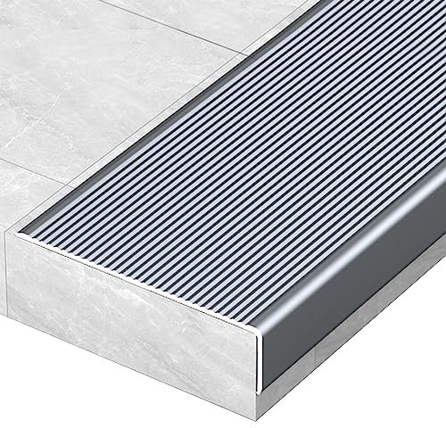 Übergangsprofil Abdeckleisten Treppenstufen-Traktionsstufen, 10cm Breit, Bodenübergangsschwelle Aus Aluminium für Holz-/Metall-/Marmortreppen und Wandecken ( Color : Length , Size : 150cm/59 inch )