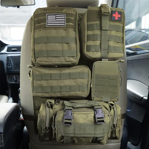 Universeller taktischer Organizer für Autositz, Rücksitz, taktischer Molle-Fahrzeug-Organizer, Panel-Ausrüstung, Zubehör mit 5 verschiedenen Größen, MOLLE-Taschen für Auto, LKW, Ford, Jeep, Fahrzeug