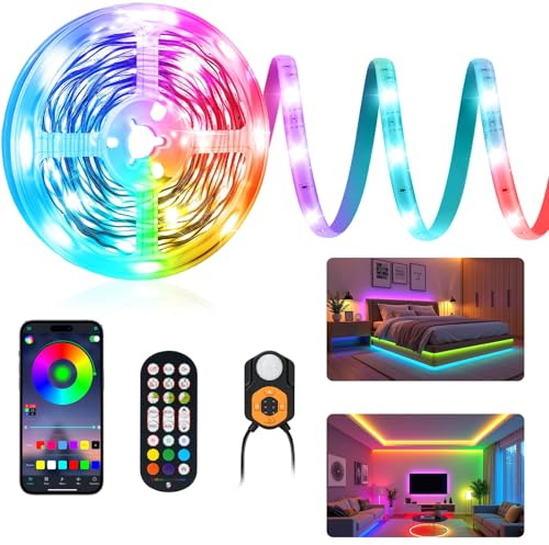 Led Streifen mit Bewegungsmelder 3M RGB Led Strip mit App-Steuerung und 2.4G RF-Fernbedienung, LED Bettlicht Nachtlicht mit Bewegungsmelder für Bett Kleiderschrank Treppendekoration