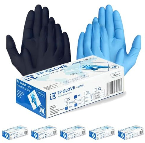 Gedikum 5x100er 500 Stück Packungen Einweghandschuhe Nitril Latexfrei Puderfrei blau/Schwarz, Größe S-XL (Blau, L)