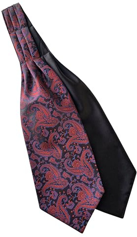 Cravatta Ascot Cravat da uomo nero, rosso e blu reale con motivo cachemire, nero, rosso, blu, Taglia unica