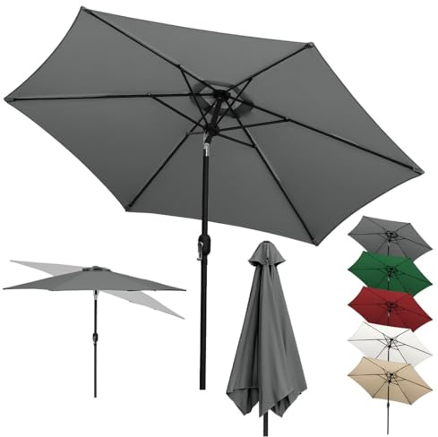 Tubiaz Sonnenschirm 270 cm Anthrazit, neigbarer Gartenschirm mit Handkurbel, UV50+, 100% Polyester, 38 mm Mast, 6 Stahlstreben, wasserabweisend, für Garten Terrasse Balkon, ohne Ständer