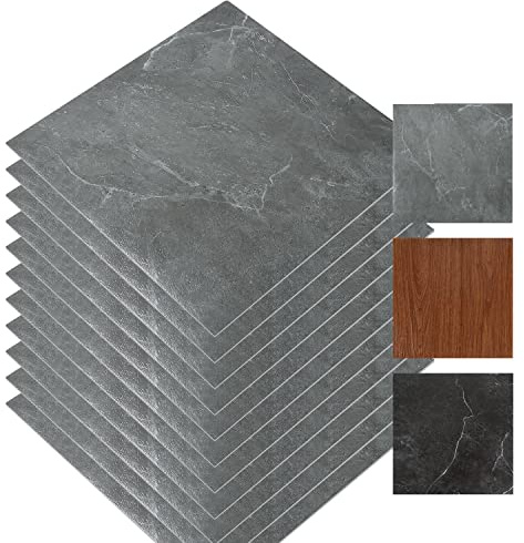 Herrselsam PVC Bodenbelag Selbstklebende, Vinyl Laminat Rutschfeste Wasserdichte Schneidbar Fliesenoptik Bodenfliesen, 30x30cm 33 Fliesen 3m² (Grau Marmor)