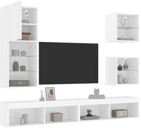ZEYUAN 5-TLG. Wohnwand mit LED-Beleuchtung Weiß Holzwerkstoff, Wohnwand Wohnzimmer, Wohnzimmer Möbel, Schrankwand Wohnzimmer, Tv Möbel, Anbauwand Wohnzimmer - 3216675