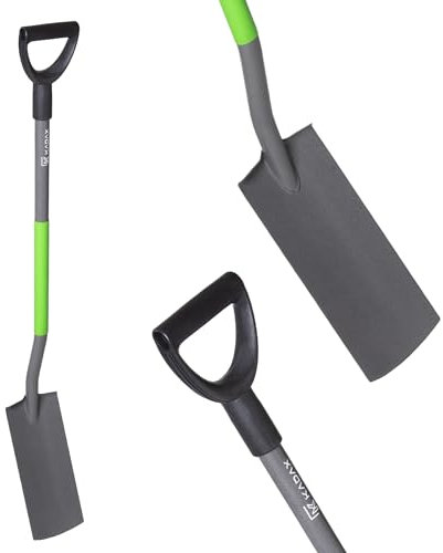 KADAX Drainagespaten, Drainierspaten, Gartenspaten mit D-Griff, Robuster Spaten für Garten, Pflanzschaufel, Gartenschaufel mit Stiel, Spatenschaufel aus Stahl (Rechteckig 126x15 cm)