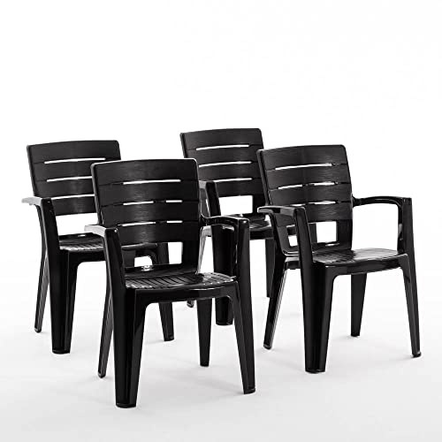RATTATAN Anita - chaises d'extérieur et de Jardin empilables en résine Effet Bois avec accoudoirs (4, Anthracite)