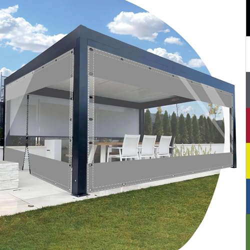 HQQMNY Plane mit ösen Transparent Abdeckplane Wasserfest 0.5mm Outdoorvorhänge mit Ösen Zeltplane aus 560g/m² PVC Wetterfeste Gewebeplane Regenplane für Pavillon(Grau, H1,8mxL1,2m)