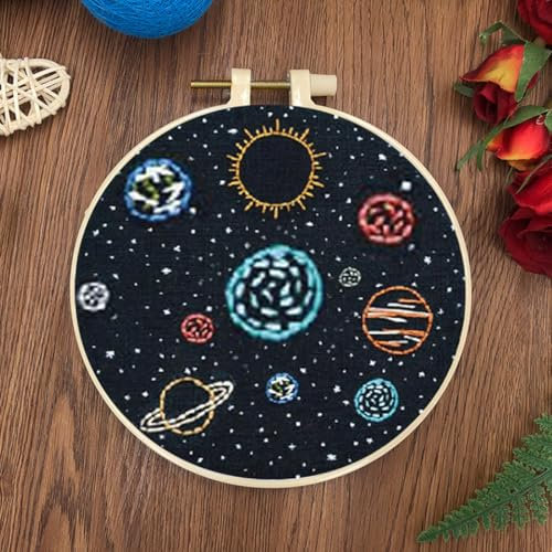 Sticken Set Erwachsene Stick-Starter-Set Für Universum Und Planeten，Stick-Starter-Set Für Fantasielandschaften，Inklusive Stickrahmen，Farbigen Fäden Und Stickereien Mit Muster Und Anleitun 30x30cm