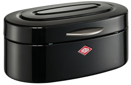 WESCO Single Elly Brotkasten in der Farbe schwarz, pulverbeschichtetes Stahlblech, Lüftungslöcher und stabiler Handgriff, 32,2 x 22 x 14 cm