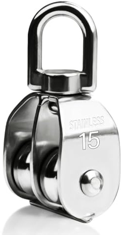 MiJunHD M15 Doppelter Umlenkrolle Flaschenzug, Edelstahl Seilrolle Riemenscheibe Schwenkrolle Hochbelastbare Drahtseilrolle - Maximale Belastung 35KG (1 Stück)