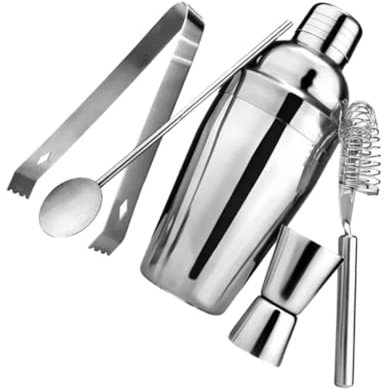 Amosfun 5pièces Kit Shaker à Cocktail avec Doseur INOX Et Passoire Professionnelle Matériel pour Mixeurs Accessoire Bar Cocktails Ensemble