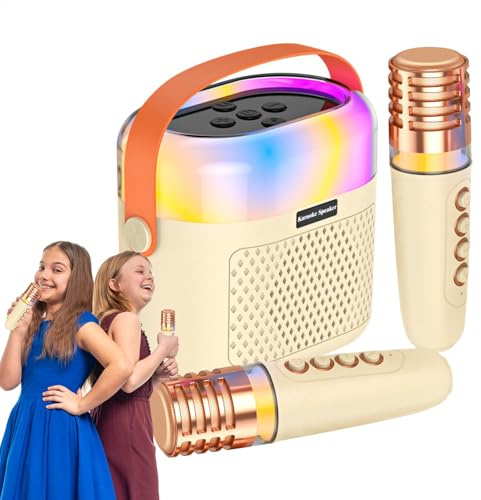 Petite machine à karaoké, machine à karaoké portable, machine à karaoké chantant pour enfants, 2 micros sans fil, haut-parleur karaoké, système de karaoké à la maison pour Noël Halloween