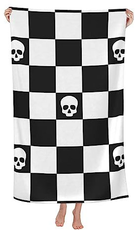 Herren Damen Microfaser Handtücher Totenkopf Schwarz-Weiß Kariertes Großes Strandtuch Strandtuch Lustige Handtücher Personalisiert Saunatuch Für Sauna Sport Spas