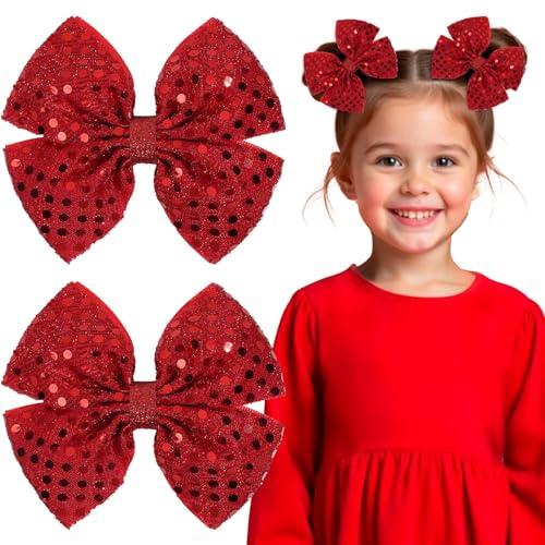 OAOLEER 2PCS Hair Bows for Girls, Red Sparkly Glitter Toddler Bows with Alligator Clips Girl Hair Accessories for Kids Teen Back to School (Red)