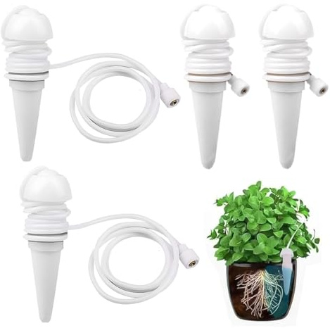 OHREN Distributeur d'eau pour plantes d'intérieur, 4 pièces, Cônes d'arrosage automatique plante avec pointe en terre cuite et tuyau