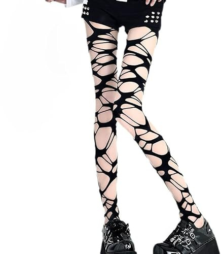 CYee 2-pack rippade gotiska tights kvinnor grunge alternativa leggings y2k emo nyckfulla kläder gotiska nättillbehör