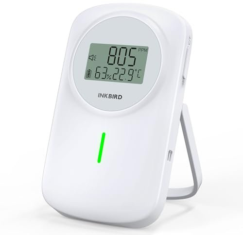 Inkbird Rilevatore di CO2,3 In 1 Termometro Ambiente Interno con Sensore CO2, NDIR Sensore,Funzione di Allarme,Monitor della qualità dell'aria,Rilevatore di Anidride Carbonica