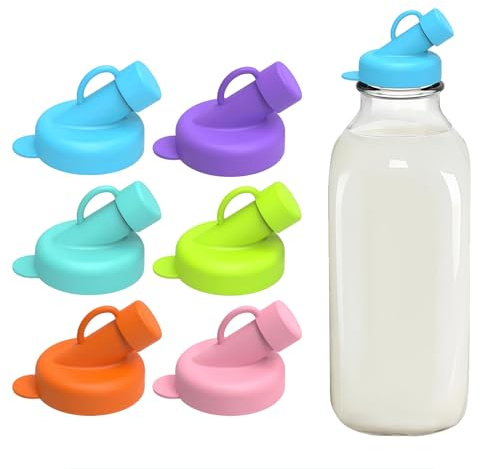 Yamobi 6 Piezas Tapas Dispensadoras de Silicona para Botellas de Leche, Tapas Reutilizables para Botellas de Leche, Tapas Vertedoras para Recipientes de Bebidas de Té