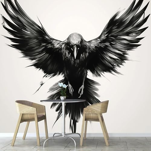 Fotomurales 3D Cuervo Alas Extendidas,250×175cm Papel Pintado Fotográfico, Animales Tinta Decoración De Pared Murales para Salón, Dormitorio, Habitación para Niños, Papel Tapiz Pared de TV