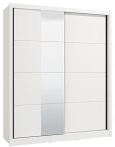 Armadio moderno in MDF bianco 2 ante scorrevoli con specchio 180X59,8X215,5 cm