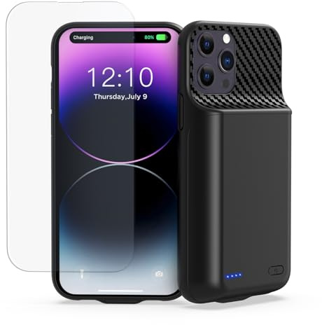 Akkuhülle für iPhone 12 Pro Max, 13 Pro Max, 14 Pro Max, 14 Plus (6.7 Zoll), 13800mAh Tragbare Ladebatterie Zusatzakku Handyhülle Batterie Wiederaufladbare Schutzhülle mit Panzer Schutz Glas Folie
