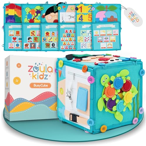 zoula kidz Busy Board Motorikwürfel 2-in-1 - Montessori ab 3 Jahre, Filz