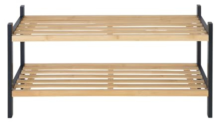 Relaxdays skohylla, 2 plan, H x B x D: ca 33 x 70 x 26 cm, tillverkad av bambu, skoförvaring, modern, natur/svart