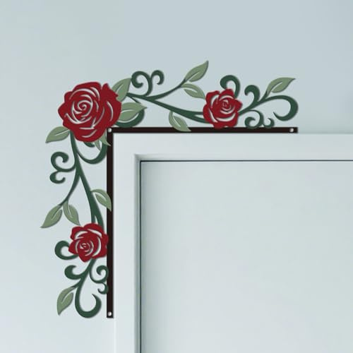 CUTHOLLOW Metal Decoración Marco Puerta, Rosa Enredadera Adorno de Entrada, Arte Creativo para Marcos de Puertas, Decoracion Pared para Habitación Infantil, Puerta de Entrada, Baño, Dormitorio