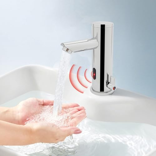 Lavabo Rubinetto Cucina Elettrico Bagno con Sensore Automatico Alimentato da Batterie in Ottone Lavabo Rubinetto Acqua Fredda Vassoio Montato a Casa Moderno