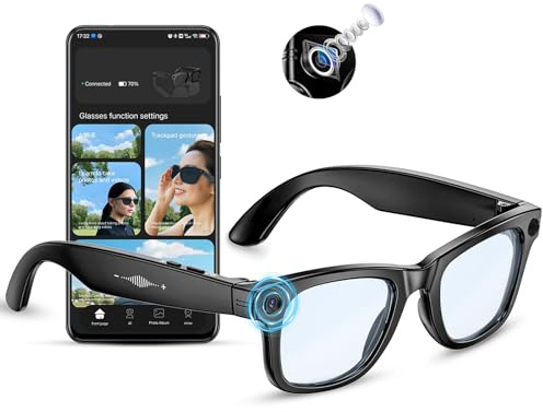Mingtawn Lunettes Intelligentes IA avec Caméra 4K HD, 270mAh, Caméra Anti-Secousses 800W, Enregistrement Vidéo avec Double Micro, Interprétation Simultanée/GPT (Anti-lueurs Bleues)